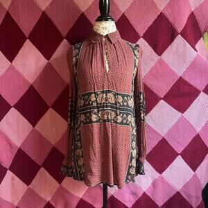 boho floral collared long sleeve mini dress / tunic